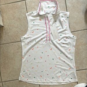 Sleeveless White Top with Multicolor Accents